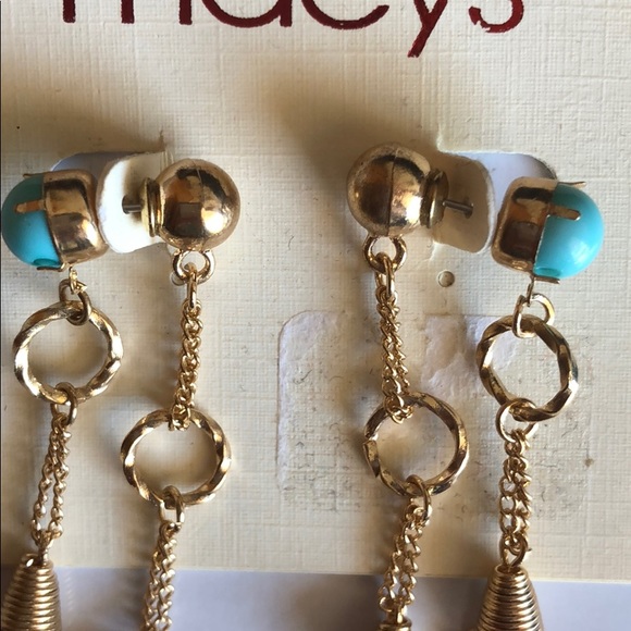 Macy’s Turqouoise Gold Dropped Earrings New - Picture 4 of 7